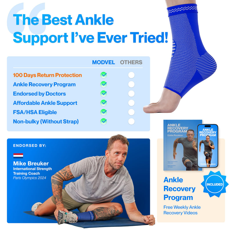 Modvel Foot & Ankle Brace Socks for Sprained Ankle Compression Sleeve - Foot Support for Women & Men - Tendonitis & Arthritis Ankle Brace Sports Running, Torn Ligaments & Women Stabilizing Ankle Wrap