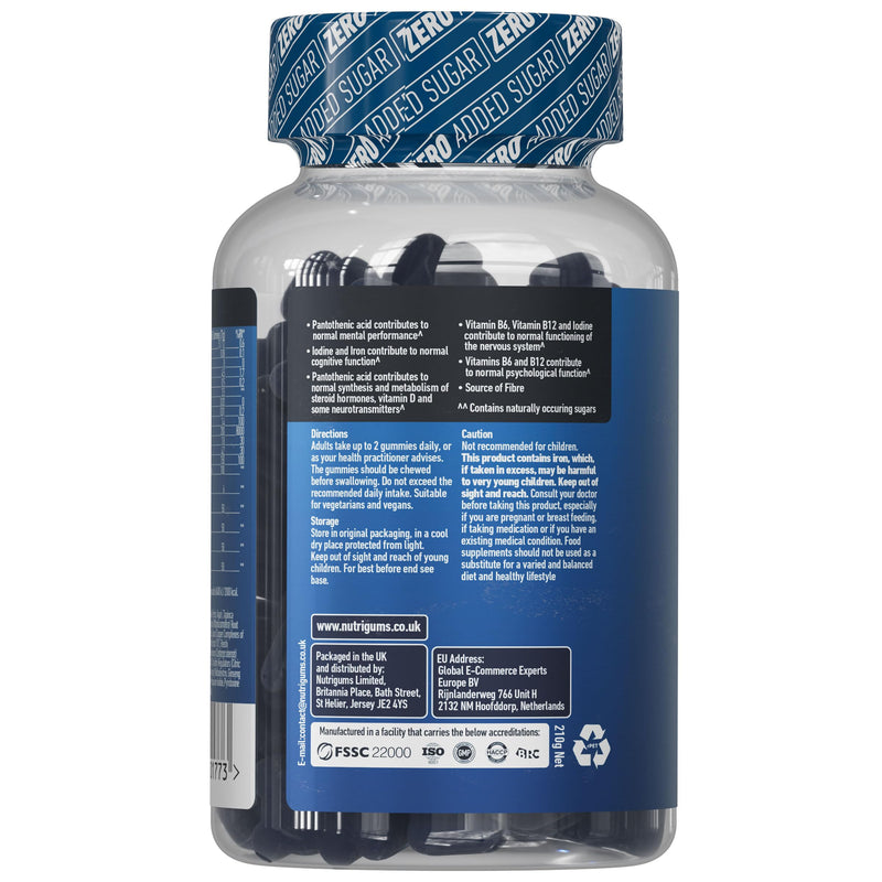 Cognitive Performance Gummies | Ashwagandha, Ginseng, Lions’ Mane | Reishi, Chaga & Cordyceps Mushrooms + B5, B6, B12, Iron, Iodine | No Added Sugar | Cherry Flavour | 60 Vegan Gummies | Neuro Bears®