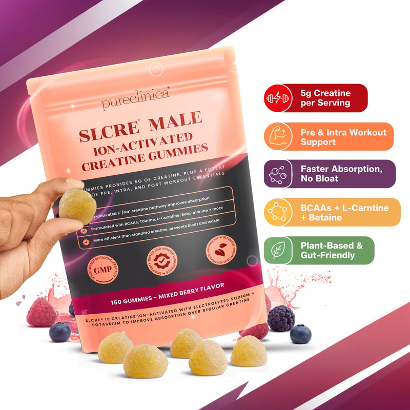 SLCre® Creatine Gummies for Men x 150 Gummies – 5g Micronized Creatine Monohydrate per Serving with BCAAs, L-Carnitine, Himalayan Salt & Betaine – Pre & Intra Workout Support – Enhanced Absorption 150 count (Pack of 1)