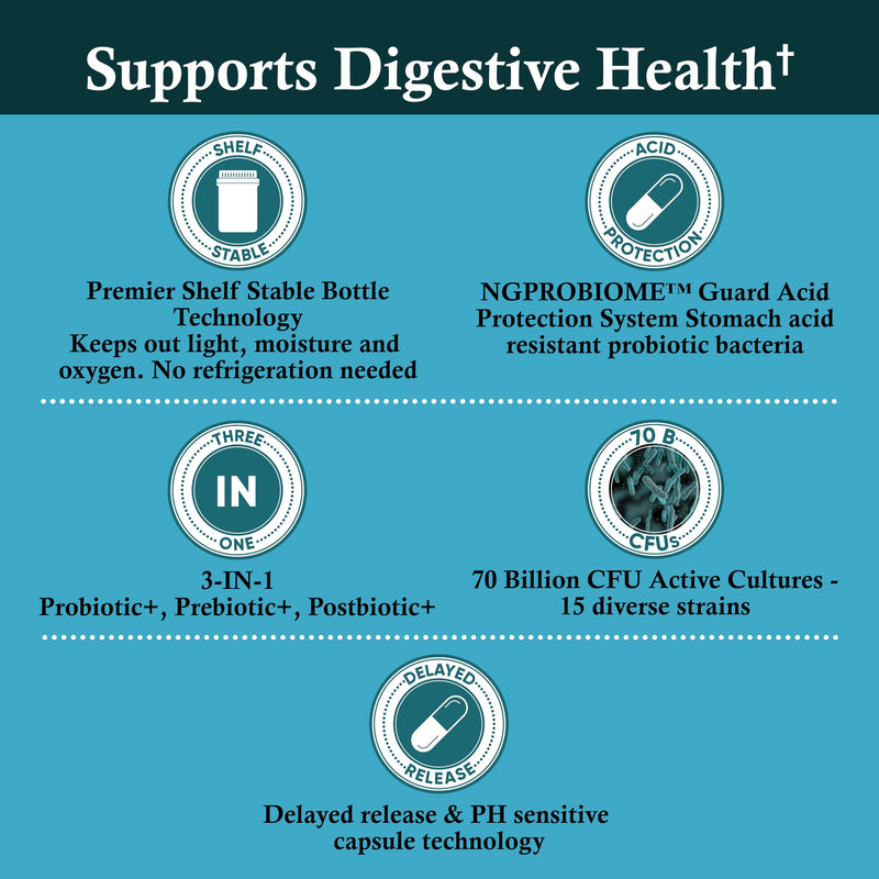 [Australia] - Probiotics 70 Billion CFU – 15 Probiotic strains + Organic Prebiotic+ Postbiotic 3-in-1 Complete – Promotes Healthy Digestive & Immune Function –Gas, Bloating, Constipation Support – for Men & Women 