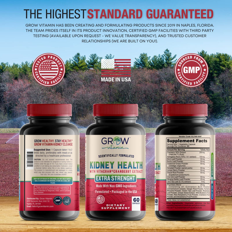 grow vitamin Premium Kidney Cleanse Supplement – Powerful Kidney Support Formula with Cranberry Extract Helps Support Healthy Kidneys & Urinary Tract Support– 60 Vegetarian Capsules