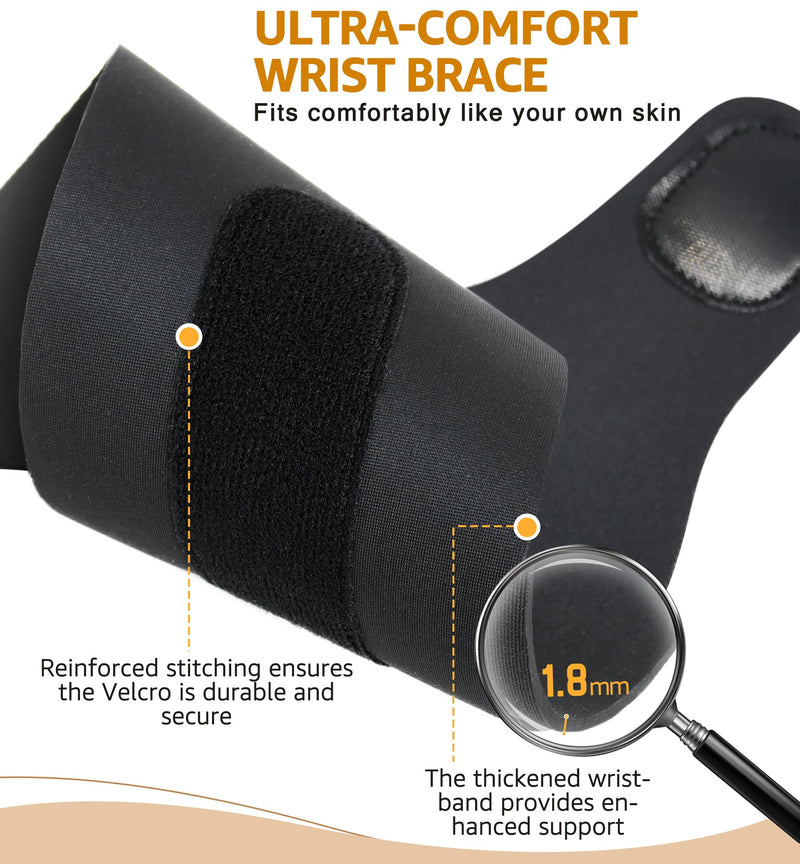 2 Pack Thin Compression Wrist Brace for Men & Women, Adjustable Elastic Wrist Support for Carpal Tunnel Arthritis Tendonitis Sports Pain Relief, Soft & Comfortable Day/Night Wrist Wraps (Black) Black