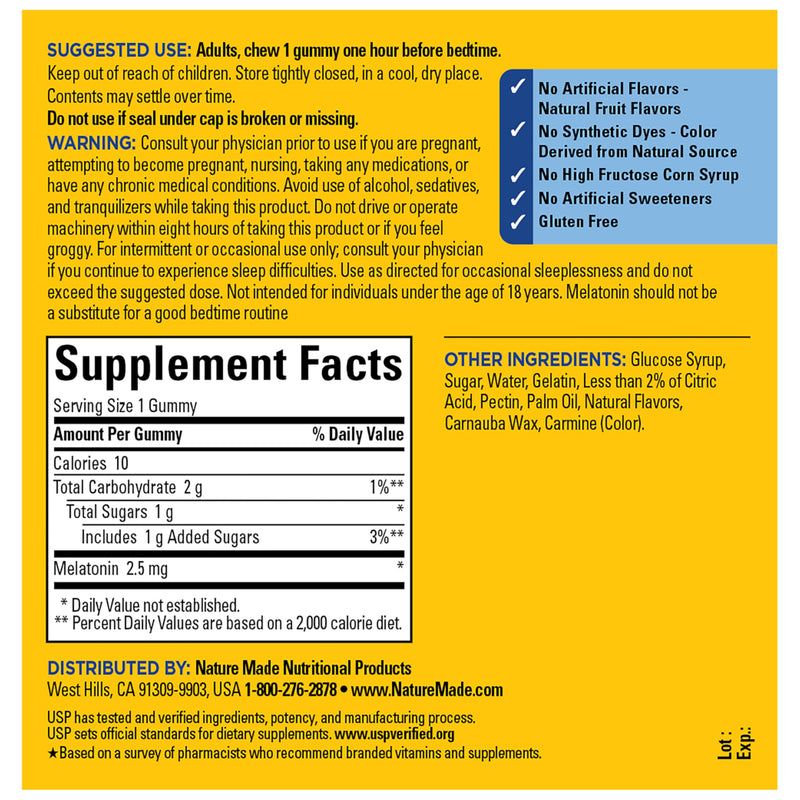 Nature Made Melatonin Gummies 2.5 mg, 100% Drug Free Sleep Aid, 130 Count | Lower Dose Melatonin Supplement for Men and Women, Sleep Aid for Adults, Strawberry Flavor, 130 Day Supply Dreamy Strawberry 130 Count (Pack of 1)