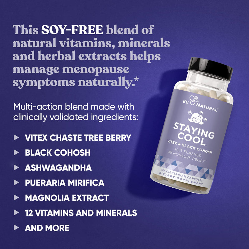 [Australia] - Staying Cool Menopause Supplements for Women – Hormonal Hot Flashes, Weight Support, Night Sweats – Vitex Chaste Tree & Black Cohosh Pills for Natural Relief – 60 Vegetarian Soft Capsules 