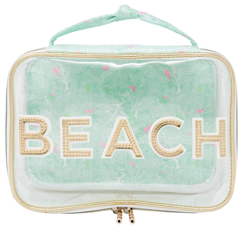 Lilly Pulitzer Beach Travel Pouch Set of 2, Fantastical for Home | Clear Cosmetic Travel Bag with Patch Letters, Handle, and TSA Approved Plastic Bottles and Toiletry Accessories