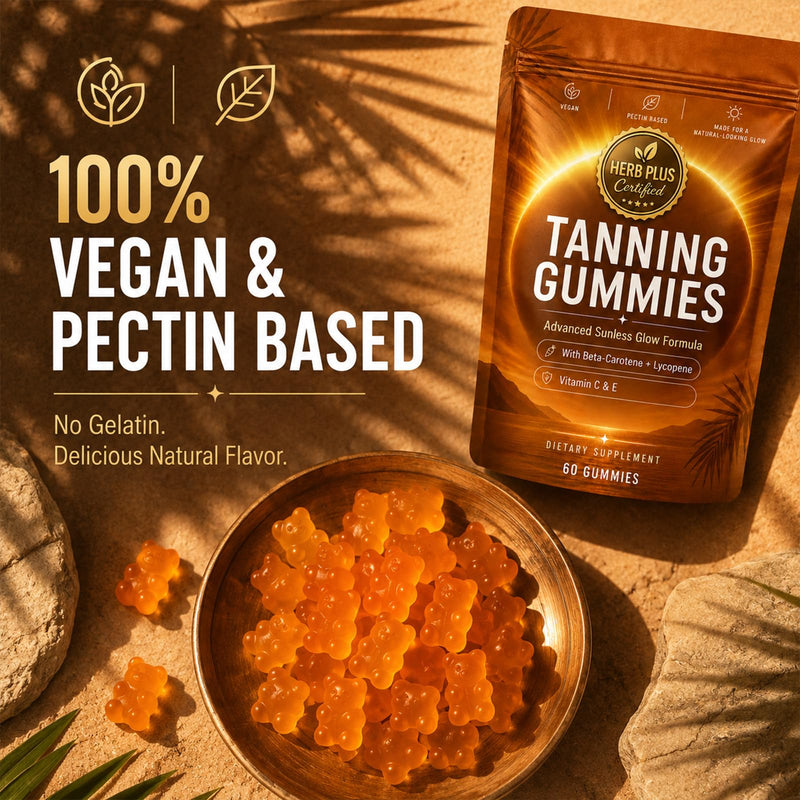 Tanning Gummies with Astaxanthin, Beta Carotene, Vitamins C & E, Skin Radiance Gummies for Natural Bronze Glow, Vegan, Sugar Free, Non-GMO, Supports Hydration & Natural-Looking Radiance, 60 Count