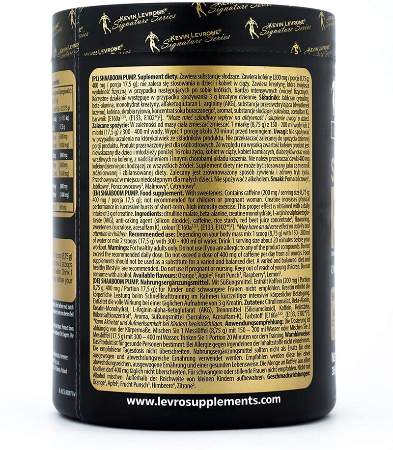 [Australia] - Fitness Authority KEVIN LEVRONE Shaaboom Pump Black Line Pre-workout Booster | 385g per container | Flavor: Mango-Lemon | Hardcore Pump Training Powder | Citruline Caffeine Beta Alanine 