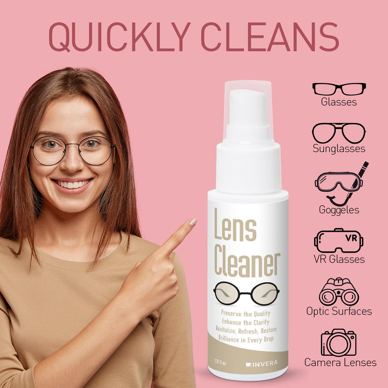 [Australia] - Eyeglass Cleaner Spray with Microfiber Cloth Kit, Lens Cleaner for Eyeglasses, Sunglasses, Camera Lenses & Electronic Screens, Gentle, Odor-Free, Compact 1.7 fl oz Lens Cleaner Spray 