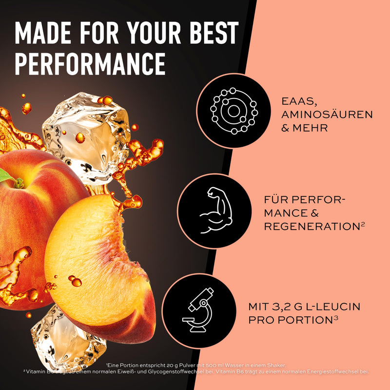 [Australia] - ESN AMINOS, Peach Iced Tea, 400 g, fine amino powder with essential amino acids & astragin, 3.2 g leucine per serving, ideal solubility, vegan, tested quality - made in Germany 