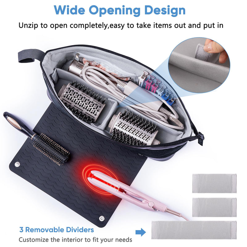 [Australia] - 2IN1 Hair Tools Travel Bag with Removable Heat Resistant Mat Curling Iron Travel Case, Hair Dryer Organizer for Flat Irons, Straighteners and Haircare Accessories, Hot Tools Travel Bag Hair Style B Black 