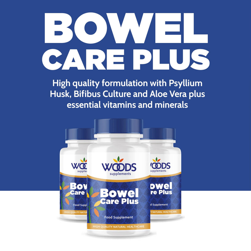 Woods Supplements - Bowel Care Plus 300mg Psyllium Husk Fibre Supplement 90x Vegan Tablets Natural Prebiotic Fibre with Bifibus Culture Probiotics, Acidophilus and Vitamins B, C & E for Gut Health 90