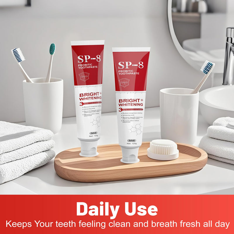 [Australia] - SP- 8 Probiotic Whitening Toothpaste for Teeth Whitening/Brightening & Fresh Breath, 8 Probiotics Formula for Gum Health, Fluoride-Free, Minty Fresh Flavor,4.23oz (2 Tubes) Mint 2 4.23 Ounce (Pack of 1) 