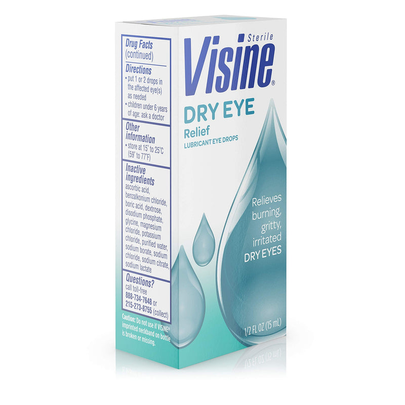 Visine Dry Eye Relief Lubricant Eye Drops with Polyethylene Glycol 400 to Moisturize and Soothe Irritated, Gritty and Dry Eyes, Designed to Work Like Real Tears, 0.5 fl. oz 0.5 Fl Oz (Pack of 1)