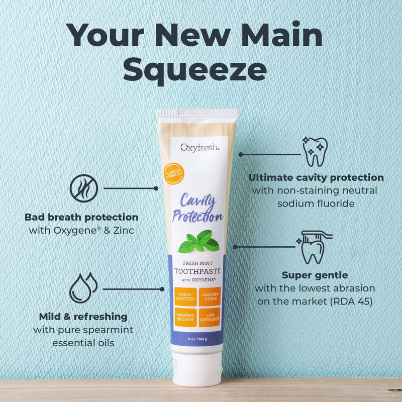 [Australia] - Oxyfresh Cavity Protection Fresh Mint Fluoride Toothpaste | Low Abrasion Anticavity Toothpaste for Sensitive Teeth & Gums – All-Day Fresh Breath (3-5 oz Tubes) 3 Pack 