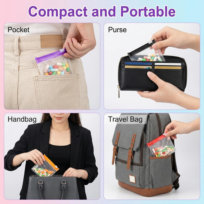 Goaste 56 Pack Pill Pouch Bags, Zippered Translucent Medicine Organizer, Reusable Travel Self Sealing Vitamine Baggies, Plastic Clear Storage Pouches with Slide Lock for Pills, Small Crafts, Beads