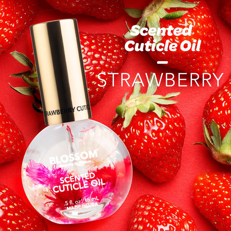 Blossom Hydrating, Moisturizing, Strengthening, Cherry, 3 pack Fruit Bundle | Scented Cuticle Oil, Infused with Real Flowers, Made in USA, 1.26 fl. oz, Strawberry, Grape, Jojoba Vitamin, Nail Care Kit