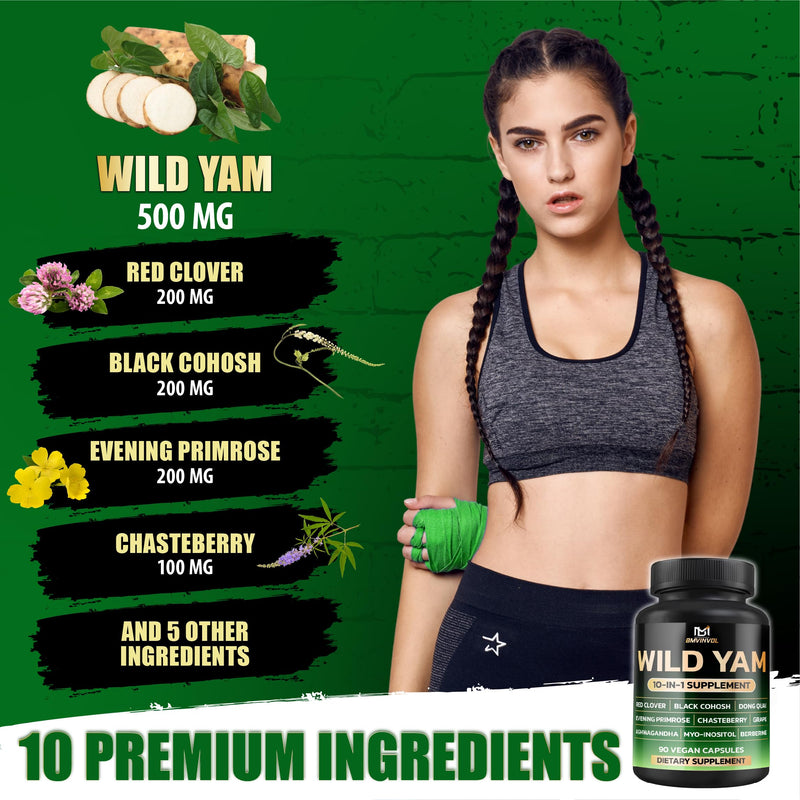[Australia] - Wild Yam Supplement | Red Clover, Black Cohosh, Evening Primrose, Berberine, Myo-Inositol - Hormone Balance for Women [ 90 Capsules] 