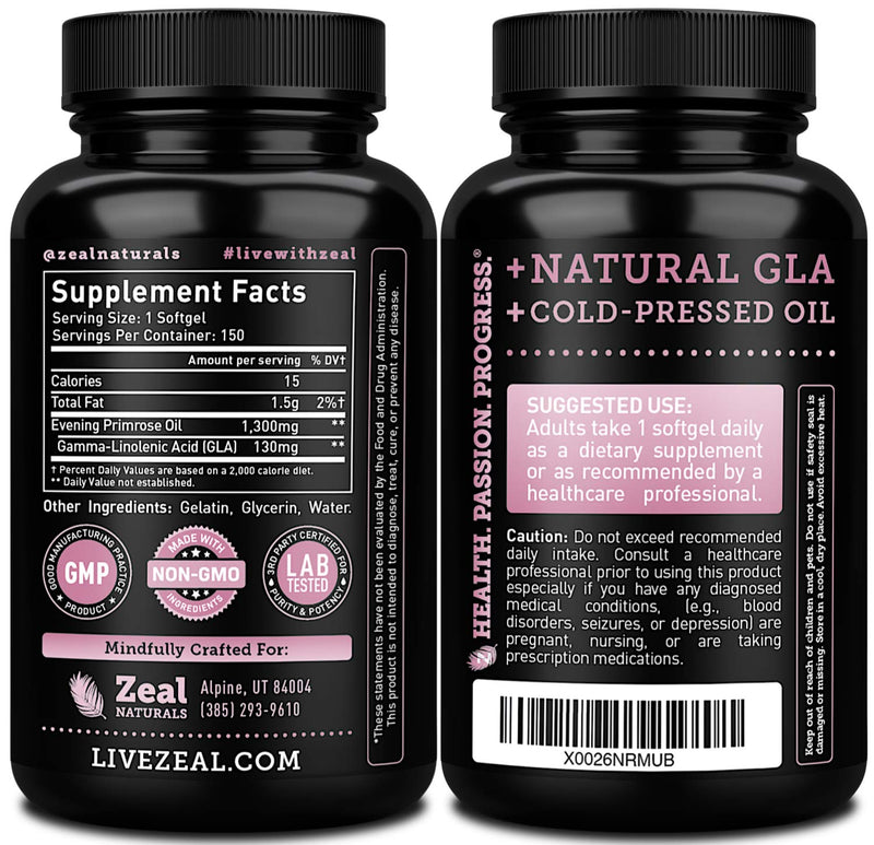 [Australia] - Evening Primrose Oil Capsules (150 Liquid Softgels | 1300mg) Premium Evening Primrose Oil – Natural-Sourced Hormone Support Supplement for Women - Cold Pressed w. 10% GLA 