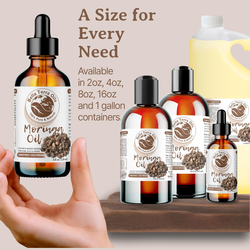 Bella Terra Oils - Natural Moringa Seed Oil 2oz - A Blend of Nature's Best, High in Oleic Acid & Vitamin E, For a Touch of Luxurious Smoothness 2 Fl Oz (Pack of 1)