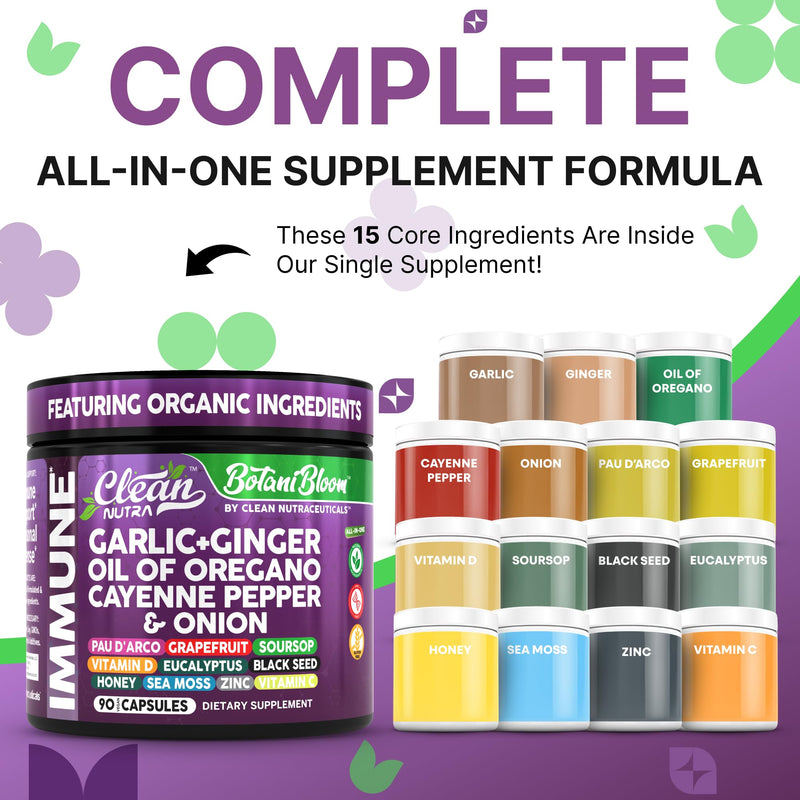 [Australia] - Clean Nutra Garlic Ginger Oil of Oregano Cayenne Pepper Grapefruit Soursop Black Cumin Sea Moss Black Pepper Vitamin C and Zinc VIT C Detox Gut Health Black Seed Cleanse 90 Vegan Capsules 