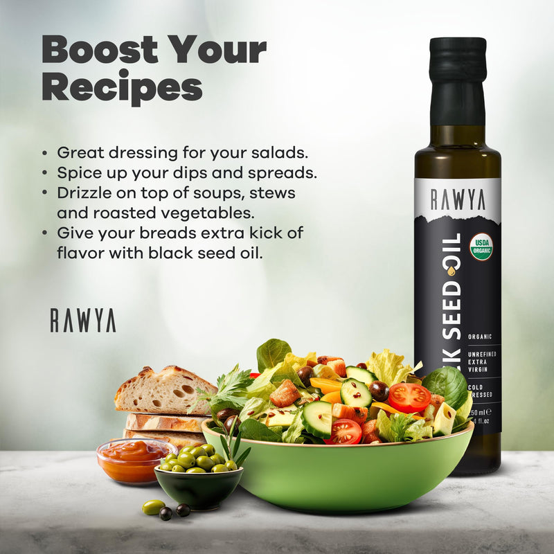 [Australia] - Black Seed Oil, Organic, 8.4 Fl Oz, RAWYA, Extra Strong Taste, High TQ, Cold Pressed, Glass Bottle, Nigella Sativa Oil, Non-GMO, Black Cumin Seed Oil, also known as Kalonji Oil, Nigella Oil 