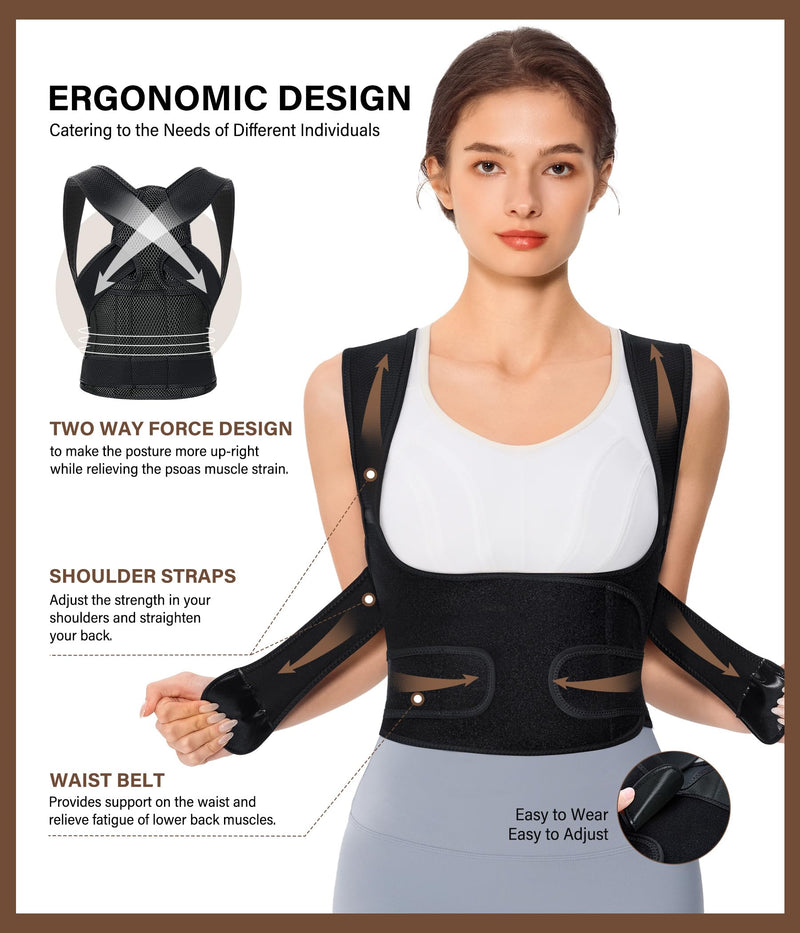URSEXYLY Back Brace Posture Corrector for Women and Men, Breathable Shoulder Brace, Upper and Lower Back Pain Relief, Adjustable Full Back Support(Small,Black) Small Black