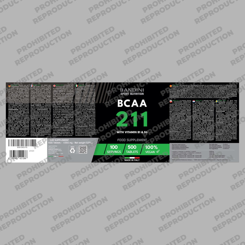 Bandini® BCAA 2:1:1 3000mg per Serving | 500 Vegan Tablets BCAAs (not Capsules or Powder) Pre Workout Branched Chain Amino Acids + Vitamin B6, B1, L-Leucine, L-Isoleucine, L-Valine | BCAA 211 Energy 500 count (Pack of 1)