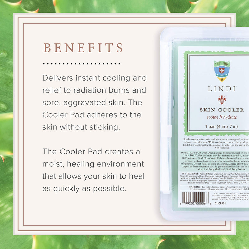 [Australia] - LINDI SKIN Cooler Pad - Cooling Hydro-Gel Formulated To Reduce Redness and Inflammation - Infused with Aloe Vera and Green Tea To Sooth & Relieve Radiation Burns (1 Pack, 4x7 inch) 