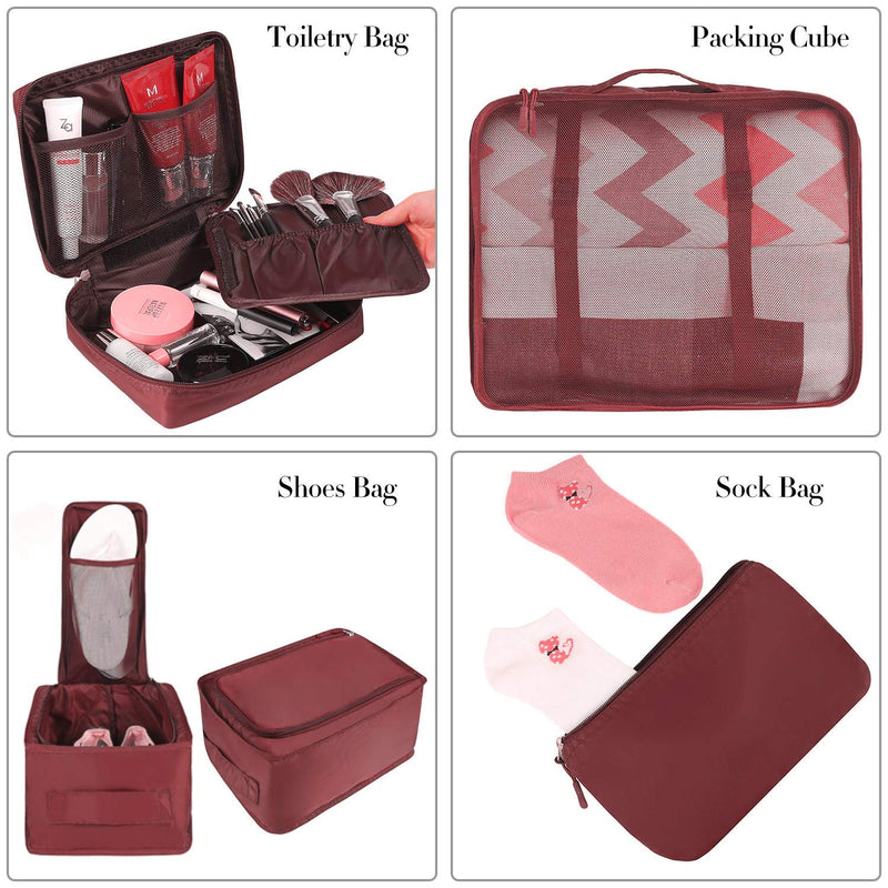 BAGAIL 8 Set Packing Cubes Luggage Packing Organizers for Travel Accessories-Wine Red Wine Red