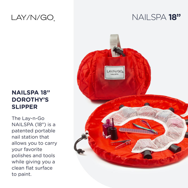 Lay-n-Go Cosmo Drawstring Cosmetic Pouch 20" Makeup Bag Organizer & Nail Spa 18" Acrylic Nail Polish Holder Toiletry Bag for Travel, Gift Bundle, Black & Red