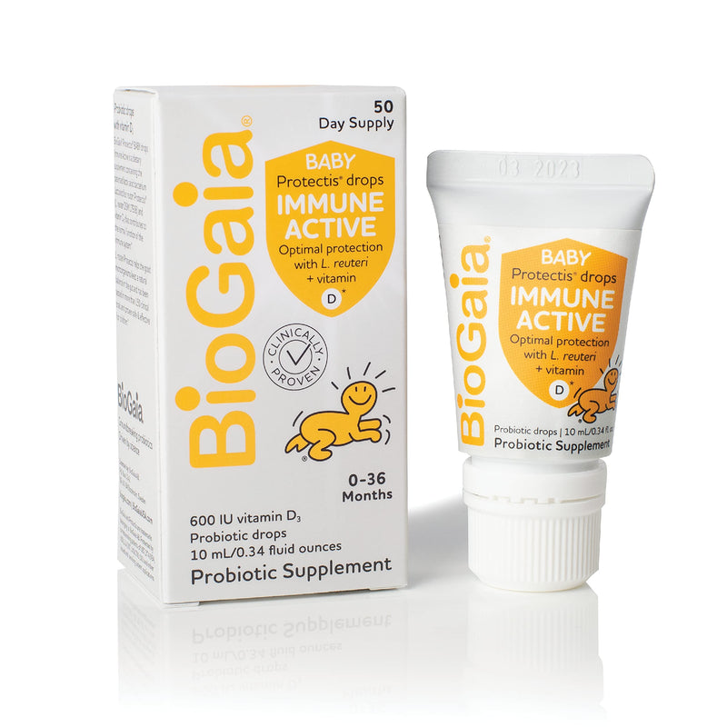 BioGaia Immune Active Baby Probiotic Drops + Vitamin D | for Digestive & Immune Health | for Babies & Toddlers 0-36 Months | Pediatrician Trusted | Allergen, Dairy, Soy & Gluten Free | 50 Day Supply 10mL