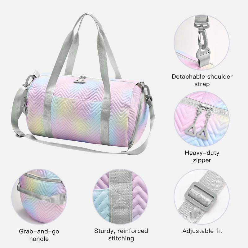 STELLE Dance Bag for Girls Ballerina Bags Gym Duffle(RW,F) | Spacious duffle bag with shoe compartment,Perfect for ballet,Gymnastics,Cheer,Travel and gifts Rainbow Wash