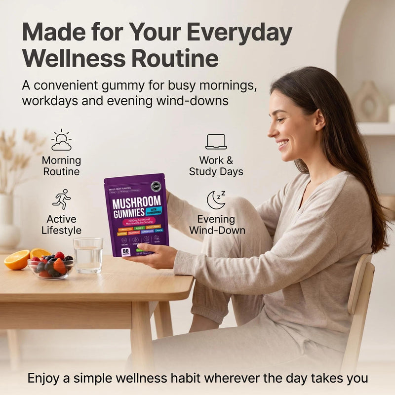 Mushroom Gummies with Lion’s Mane & Reishi – 80 Count 8-in-1 Functional Mushroom Complex 2500mg – Energy, Focus, Immunity Support – Vegan Mixed Fruit Gummies