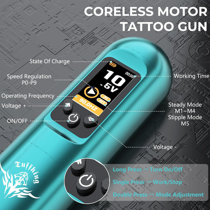 [Australia] - Tuffking Tattoo Machine Kit Rotary Wireless Tattoo Pen Kit with 20pcs Extra Smooth Cartridge Needles Practice Skin Supplies for Beginners & Professional Artists 