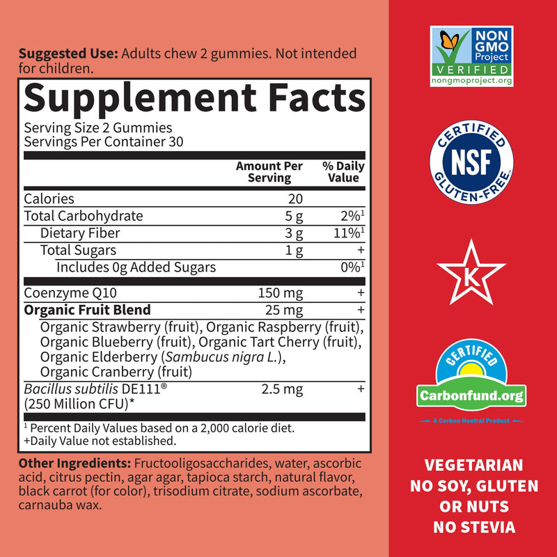 [Australia] - CoQ10 Gummies 150 mg, Coenzyme Q10 for Heart Health, Energy Production & Healthy Aging + Prebiotics & Probiotics for Digestion, Vitamin Code Non-GMO, Gluten-Free, 60 Strawberry Gummies, 30 Day Supply 60 Count (Pack of 1) 