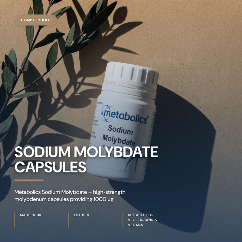 Sodium Molybdate 1mg – 90 Vegan Capsules | High-Strength Molybdenum Supplement | Supports Enzyme Function & Detoxification | UK Made | Metabolics