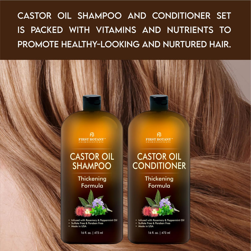 Anti Hair Loss Castor Oil Shampoo Conditioner For Men & Women Sulfate Free Castor + Rosemary + Peppermint 32 Fl Oz (Pack of 1)