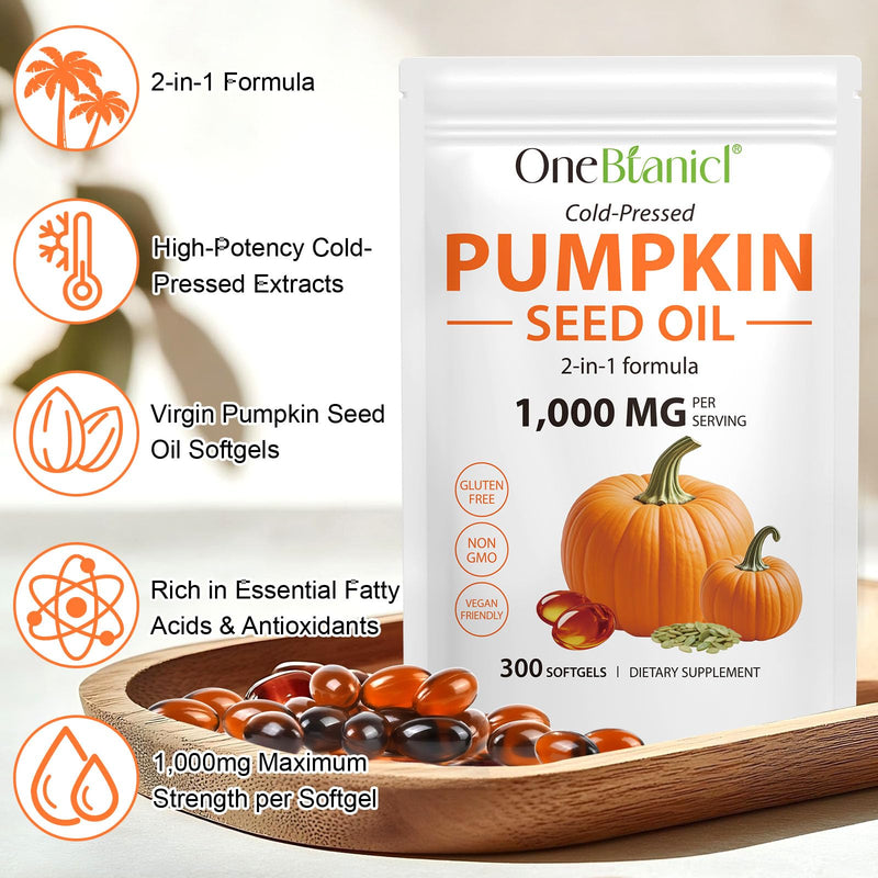 Pumpkin Seed Oil Capsules, 300PCS, Cold Pressed & Efficient Absorption, Essential Fatty Acids & Phytosterols, Supports Hair, Urinary, Bladder Heart & Skin Supplement