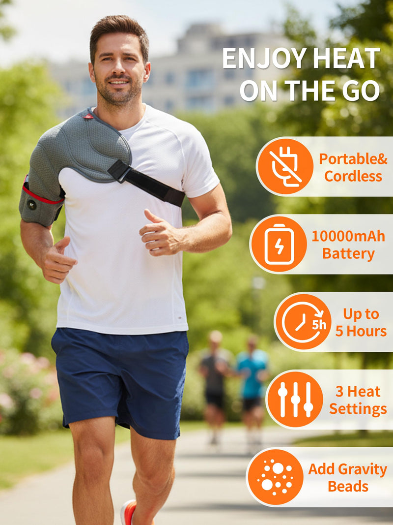 Vofuoti Portable Cordless Shoulder Heating Pad with 7.4V 10000mAh Battery | Heated Shoulder Brace with 3 Heat Settings, Rechargeable Electric Heated Shouldre Wrap Support for Men Women Gray FREE SIZE