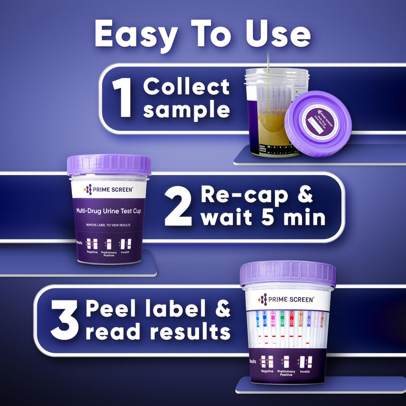 Prime Screen® Multi-Drug Urine Test Cup - 12 Panel Drug Test - Instant Testing Marijuana (THC),OPI,AMP, BAR, BUP, BZO,COC, mAMP, MDMA, MTD, OXY, PCP - [5 Pack] 5