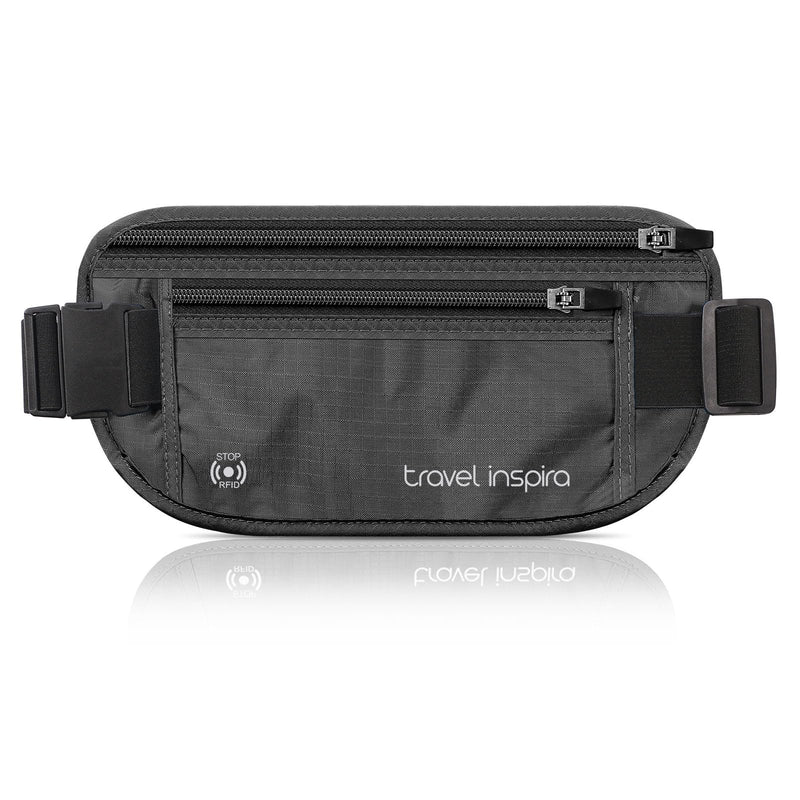 travel inspira Travel Money Belt with Anti-Theft Zipper Upgrade Larger Slim Travel Pouch with RFID Blocking