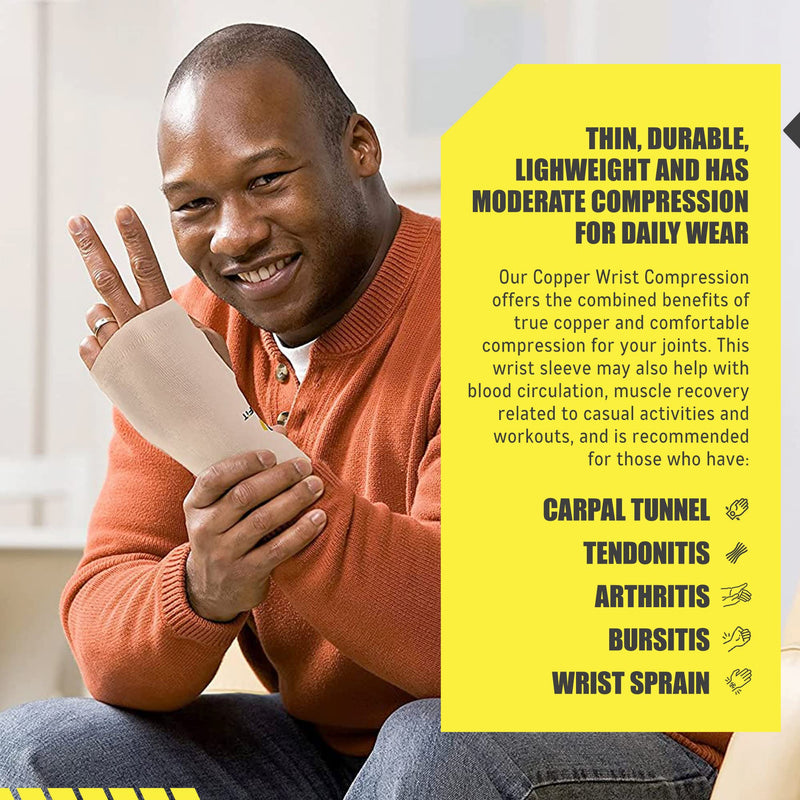 UptoFit- Copper Wrist Compression Sleeve, Hand Brace Wrist Support for Carpal Tunnel, Wrist Brace for Tendonitis, Breathable Copper Compression Sleeve, White/Skin in Large, Pack of 1 Skin/White Large (Pack of 1)