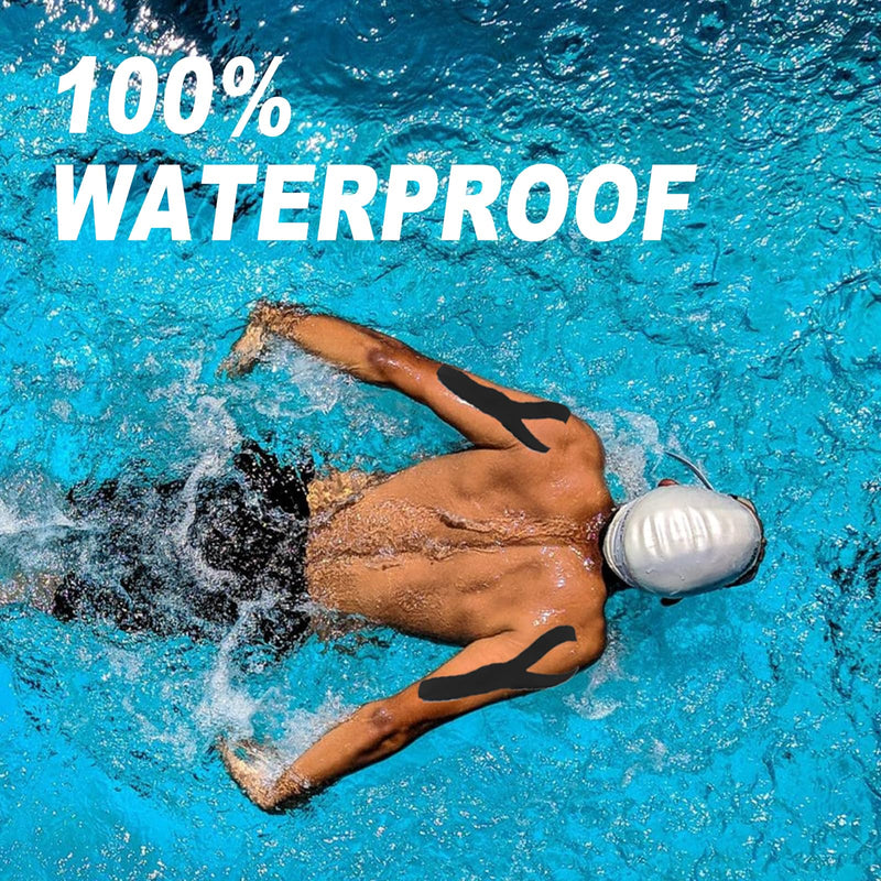 Pro Synthetic Kinesiology Tape Waterproof Athletic Tape [3 Rolls] 2inch x Long Roll 16ft Free Cut Tape for Ankle Wrists Knees Elastic Swimming Sports Activities Tapes（Black) Black