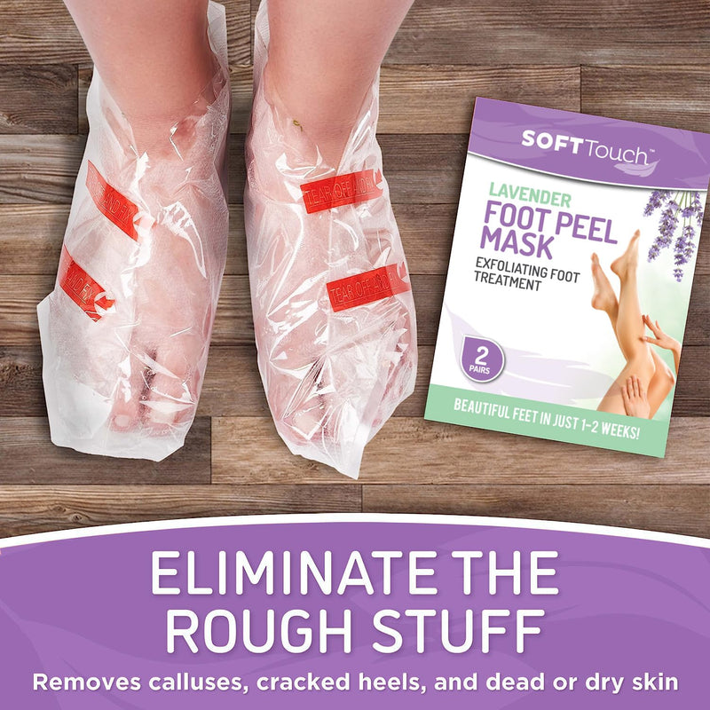 Dermora Soft Touch Foot Peel Mask - Pack of 2 Feet Peeling Masks for Dry, Cracked Heels & Calluses - Exfoliating Foot Mask Peel for Baby Soft Skin, Lavender | Botanical Extracts, Fits Most Sizes Up to Men's 11, 60-Minute Wear Time, Helps Remove Dry, Ro...