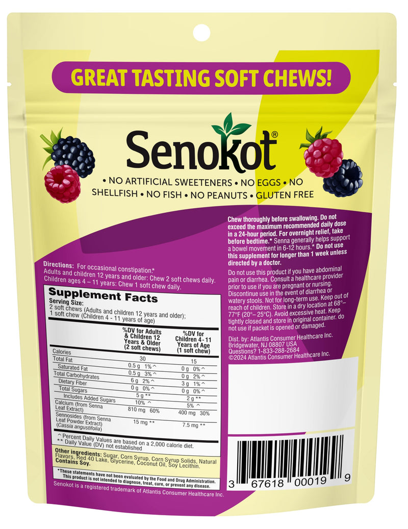 [Australia] - Senokot Laxative Soft Chews, Overnight Constipation Relief with Senna Extract, 42 Mixed Berry Chews (Pack of 2) 42 Count (Pack of 2) 