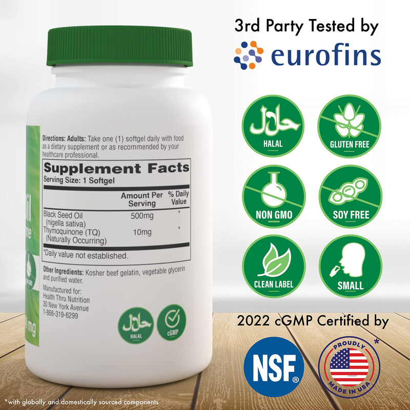[Australia] - Health Thru Nutrition Black Seed Oil 500mg 100 Softgels | High Potency 2% Thymoquinone | 3rd Party Tested | Pure Cold Pressed | Organically Gown | Non-GMO, Gluten Free, Soy Free 100 Count (Pack of 1) 