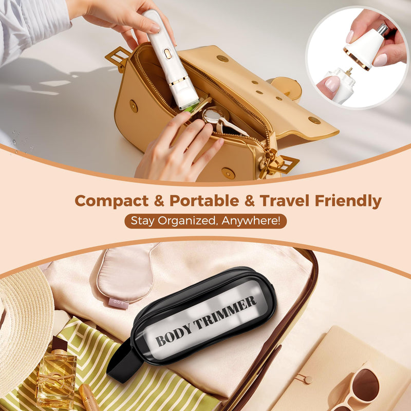 Bikini Trimmer for Women, 5-in-1 Waterproof Electric Razors for Women, Rechargeable Pubic Hair Trimmer, Electric Shaver with Travel Pouch, Body Shaver for Private Area Underarm Leg Face Nose, White