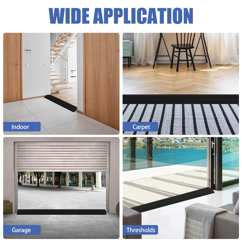 [Australia] - Threshold Ramps for Doorways, 0.4" Rise Rubber Door Threshold Ramp Self-Adhesive Ramps, is Adjustable and Cuttable for Sweeper Wheelchair Stroller Scooter Reducer Ramp (Black, 2/5"height - 3.3Ft Long) Black 
