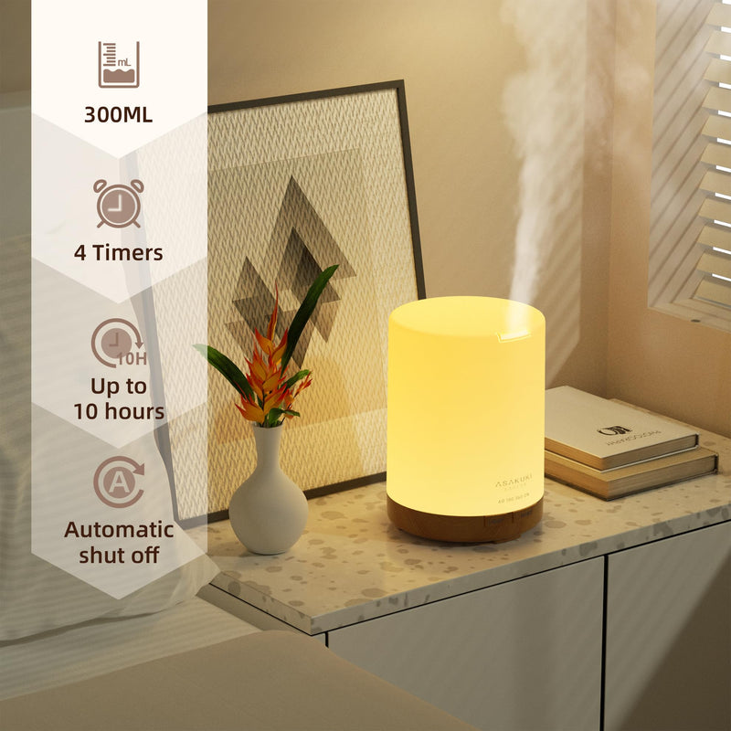 [Australia] - ASAKUKI Aroma Diffuser 300 ml for fragrance oils, 5 in 1 ultrasonic aromatherapy diffuser, humidifier with timer, automatic switch-off when waterless, brown 