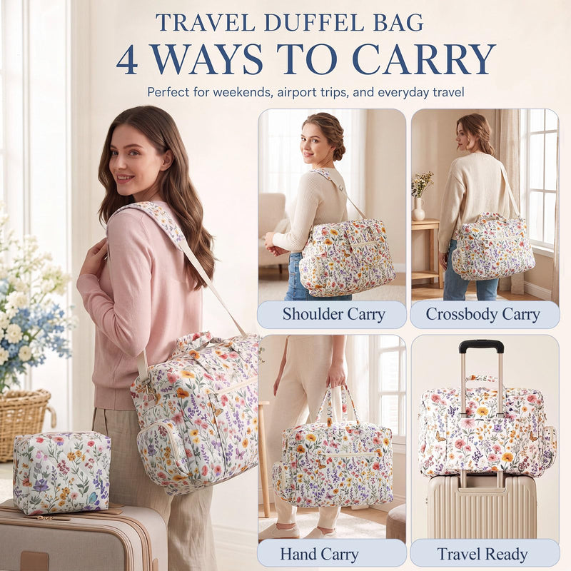 Abbylike Hospital Bag for Women, Quilted Weekender Duffle Bag,Wildflower Wildflower